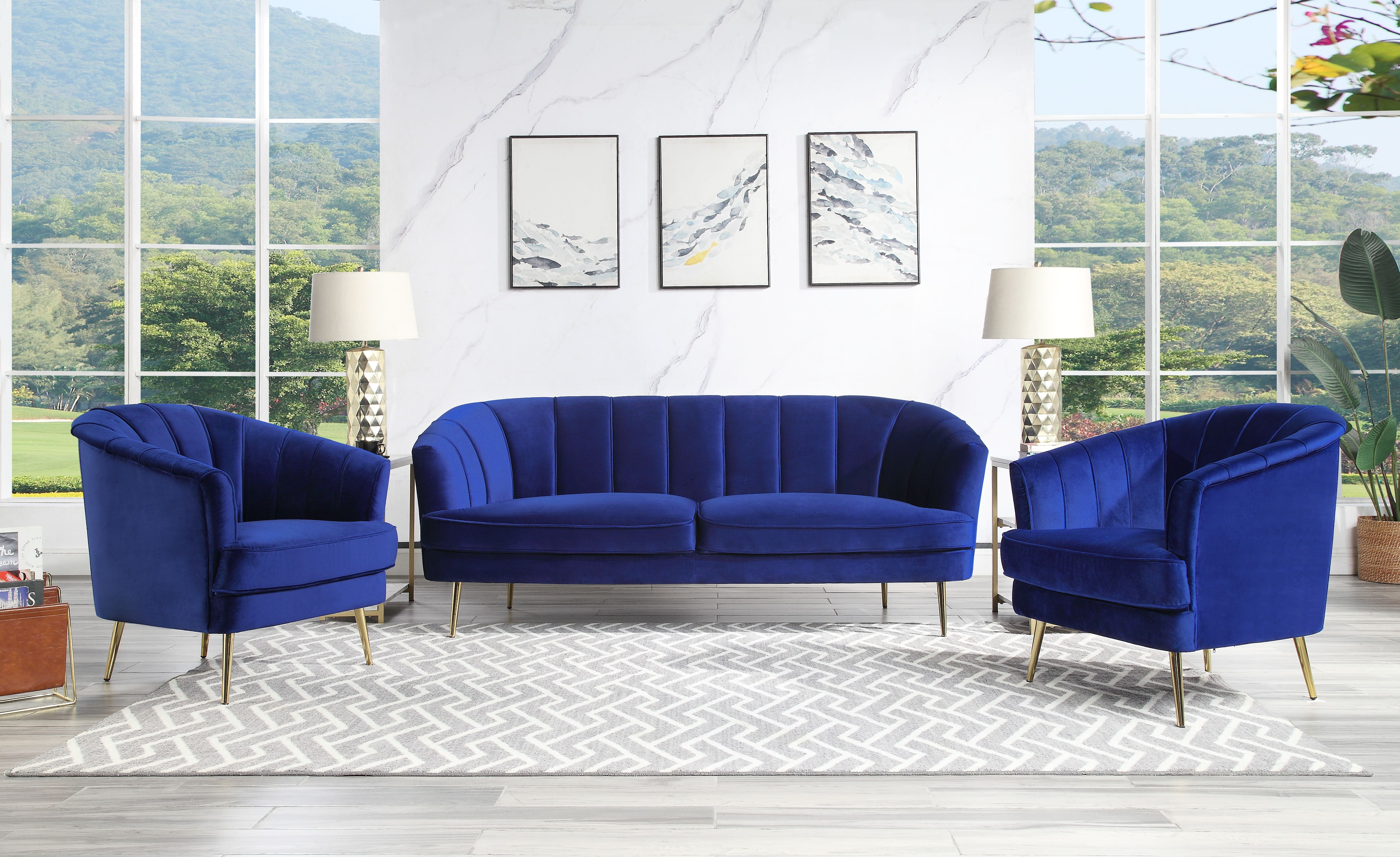 ACME Furniture Sofas & Couches - ACME Eivor Sofa, Blue Velvet
