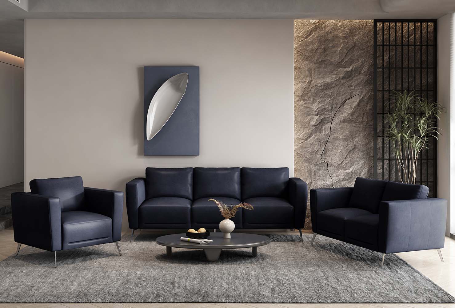 ACME Furniture Sofas & Couches - ACME Astonic Sofa , Blue Leather