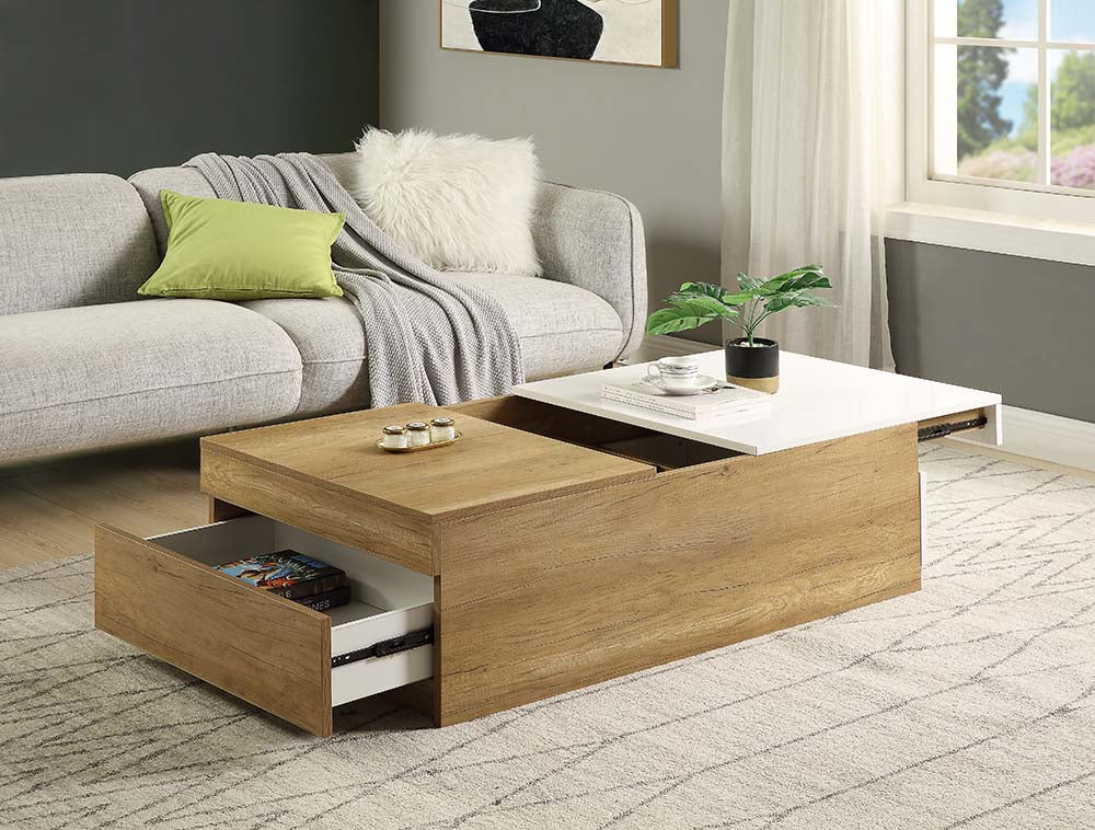 ACME Coffee Tables - ACME Aafje Coffee Table, Oak & White Finish