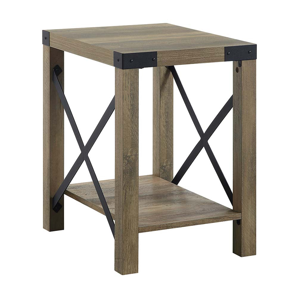ACME Side & End Tables - ACME Abiram End Table, Rustic Oak Finish