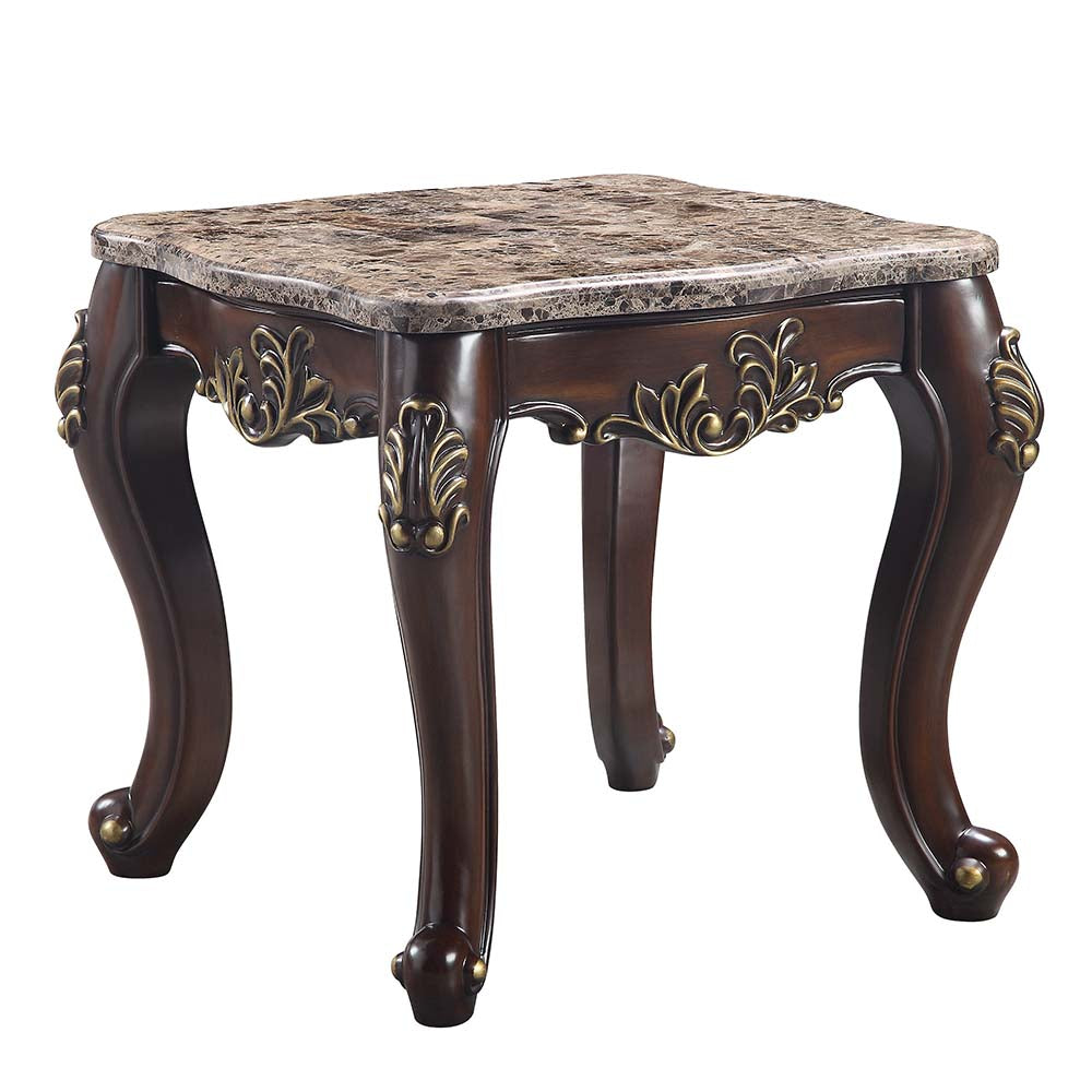 ACME Side & End Tables - ACME Ragnar End Table , Marble Top & Cherry Finish