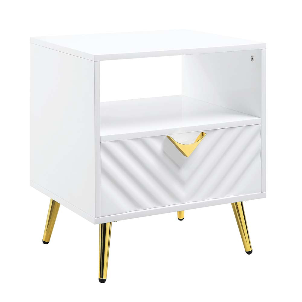 ACME Side & End Tables - ACME Gaines End Table, White High Gloss Finish