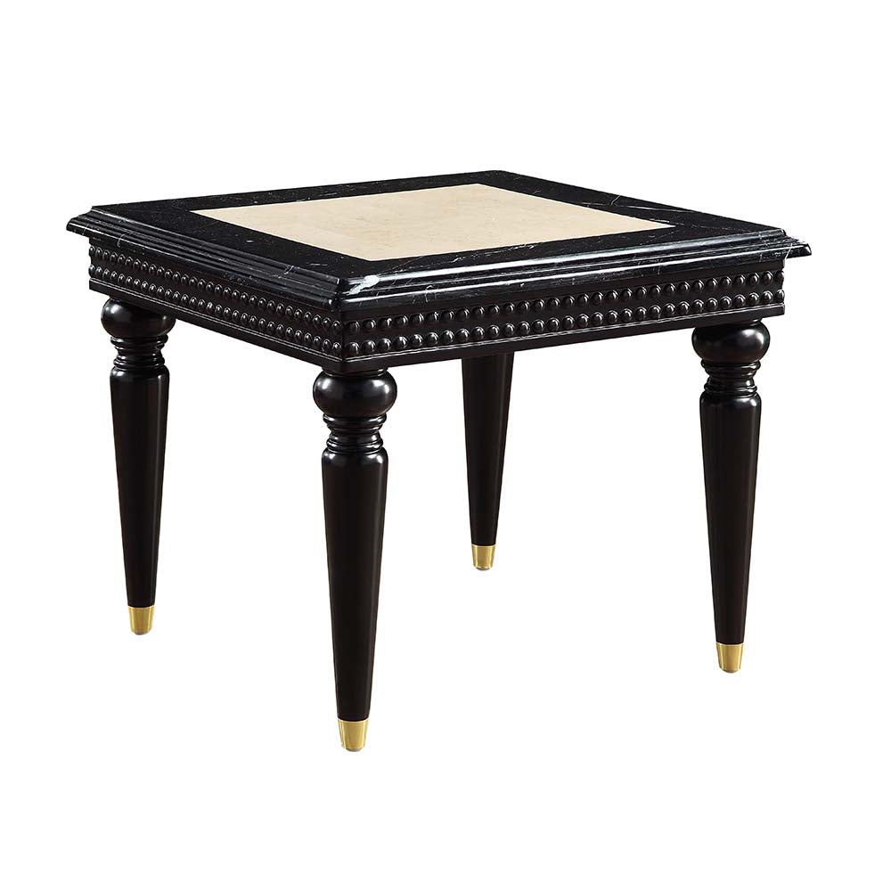 ACME Side & End Tables - ACME Tayden End Table w/Marble Top, Marble Top & Black Finish