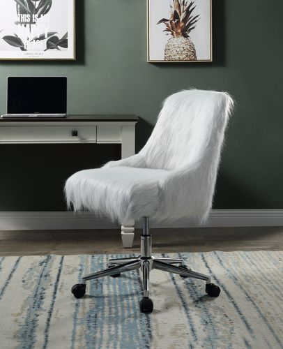 ACME Task Chairs - ACME Arundell II Office Chair, White Faux Fur & Chrome Finish