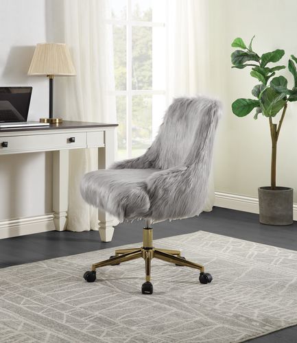 ACME Task Chairs - ACME Arundell II Office Chair, Gray Faux Fur & Gold Finish